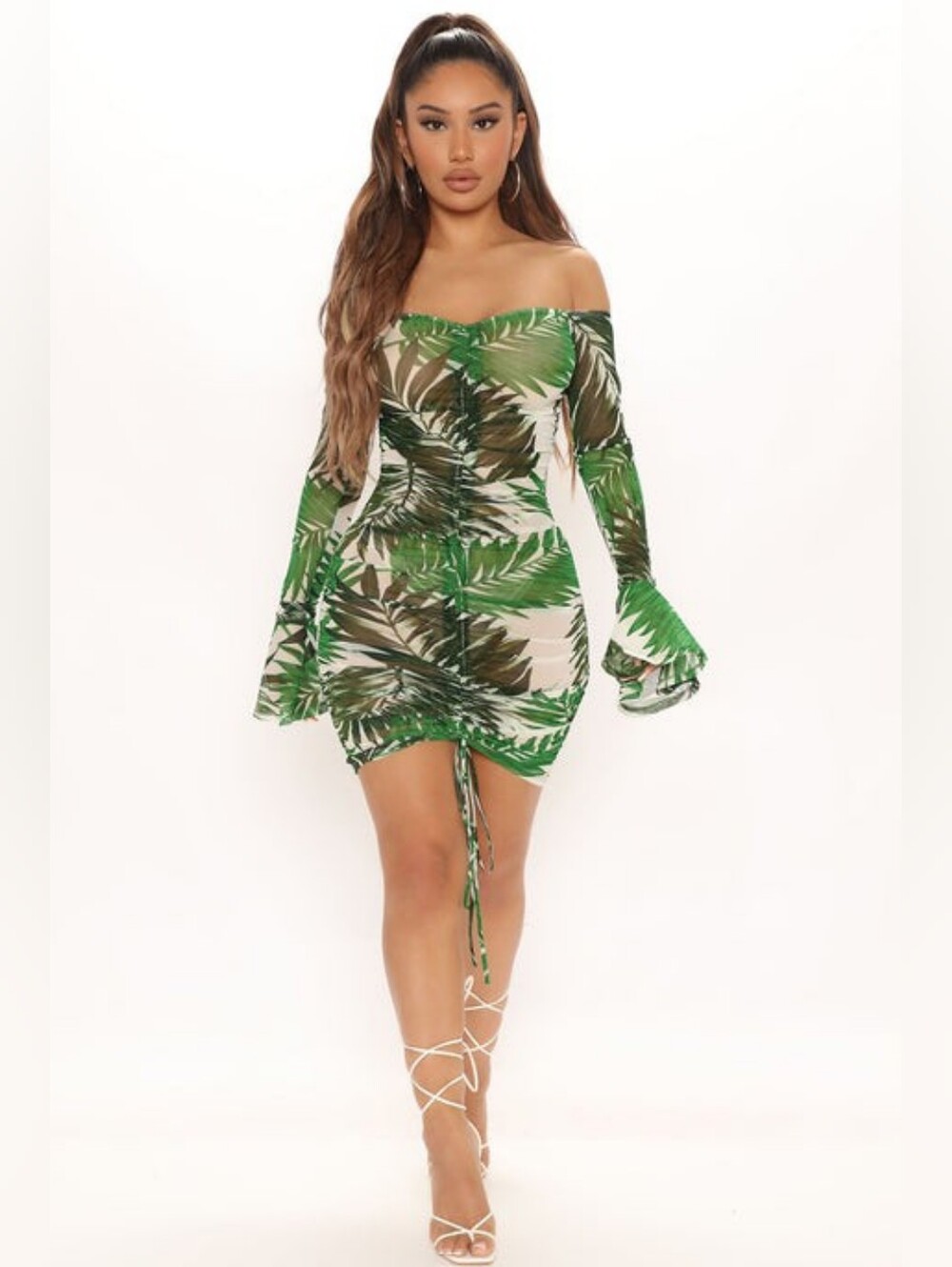 NWT Fashion Nova Beach Baby Green Palm Mesh Mini Dress Size S